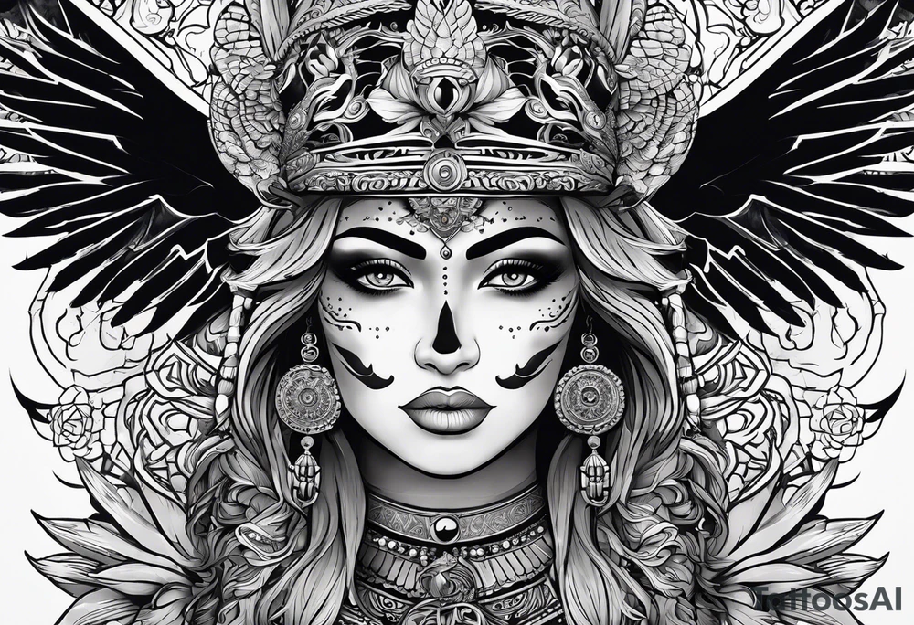 kali, goddess pirate, pachamama, valkrye, warrior, skull, lotus azul, wing, eagle, zenza resonance, stars tattoo idea