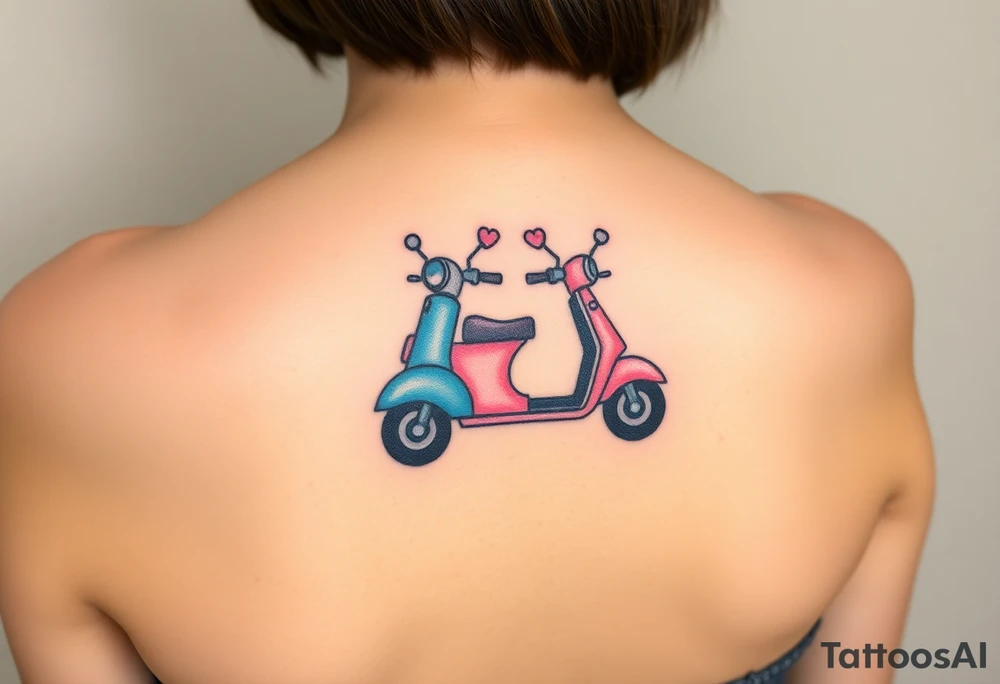 2 scooters, blue and pink, riding together tattoo idea