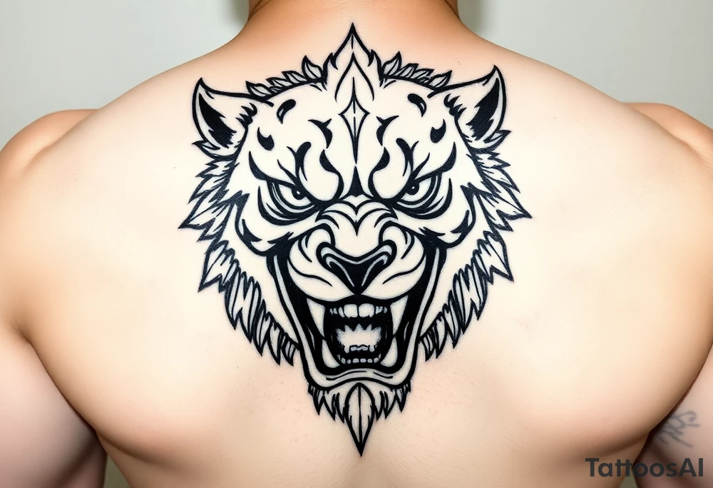 powerful majestic face with huge eyes and teeth tattoo idea