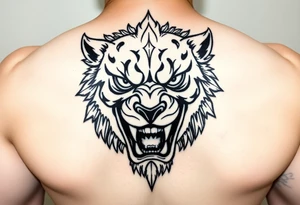 powerful majestic face with huge eyes and teeth tattoo idea