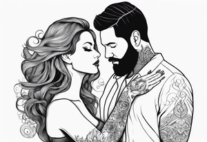 Busty red hair woman with bearded man black hair tattoo idea