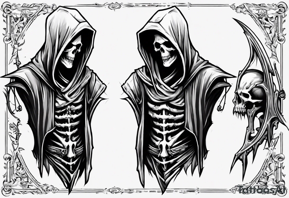 side view, hooded reaper upper body, no skull tattoo idea