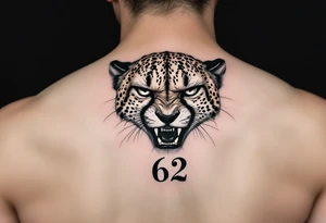 angry cheetah with the number 62 tattoo idea