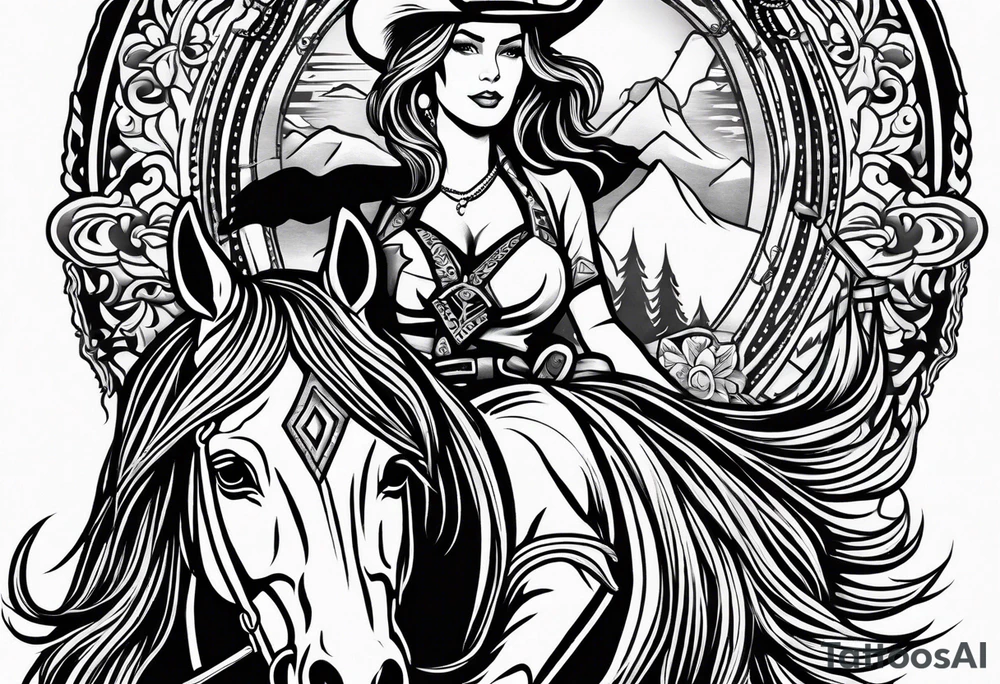 cowgirl on a horse american traditional tattoo idea