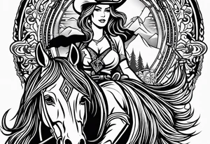 cowgirl on a horse american traditional tattoo idea