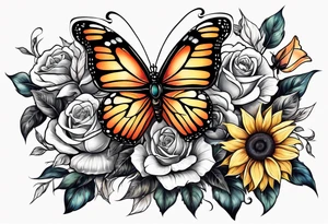 animal butterfly , flower rose, sunflower, tattoo idea
