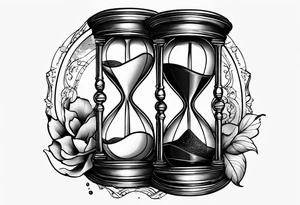 Tattoo signifying making time count. Broken wristwatch sand flying around hourglass tattoo idea