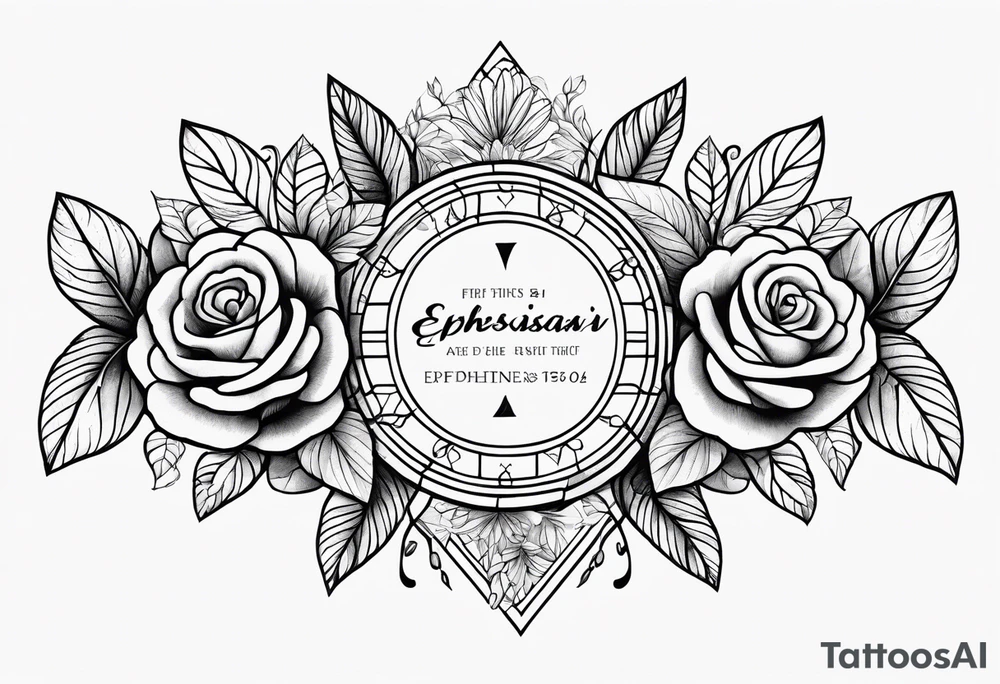 Man’s forearm tattoo with September birth flowers and the verse Ephesians 5:25 in the middle tattoo idea