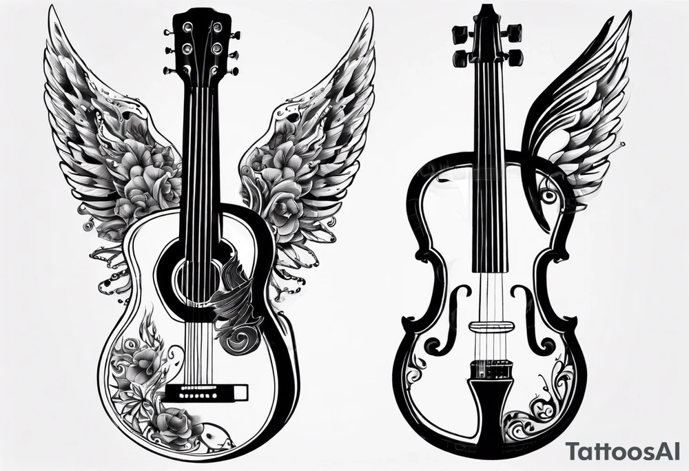 ACOUSTIC GUITAR AND VIOLIN WITH WINGS tattoo idea