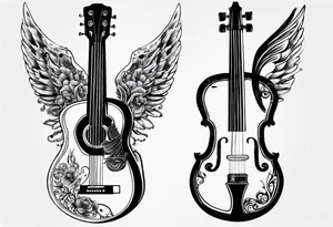 ACOUSTIC GUITAR AND VIOLIN WITH WINGS tattoo idea