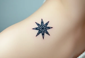 An icy pentagram five pointed star with sharp crystal edges, surrounded by a cold mist and floating frost particles. tattoo idea