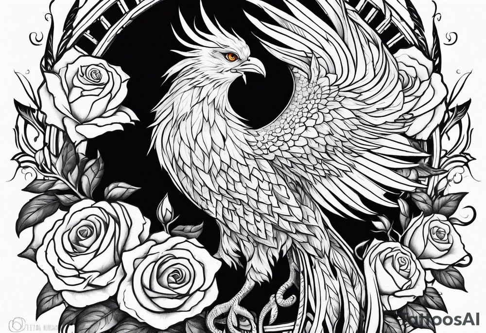 phoenix rising from roses and thorns tattoo idea