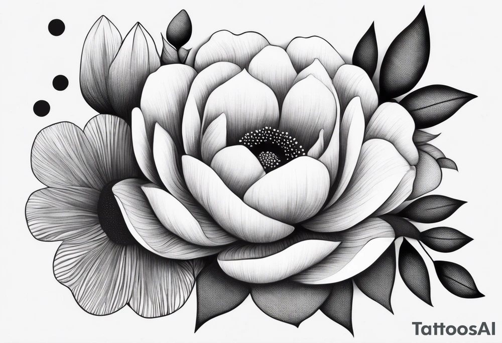 Create a whimsical floral tattoo with abstract shapes and soft curves, capturing the essence of femininity in a minimalist style. tattoo idea
