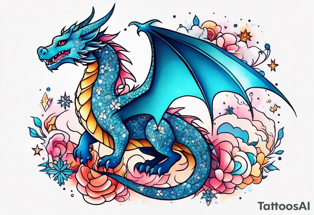 Constellation, kawaii dragon,snowflake tattoo idea