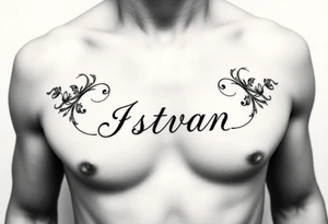 A tattoo of a woman's name in a delicate font under her breast on her ribcage - Istvan tattoo idea