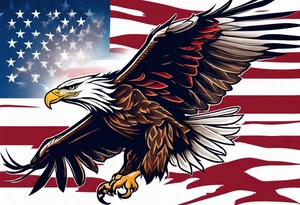 Eagle grabbing america flag with red white and blue blood on talons. tattoo idea