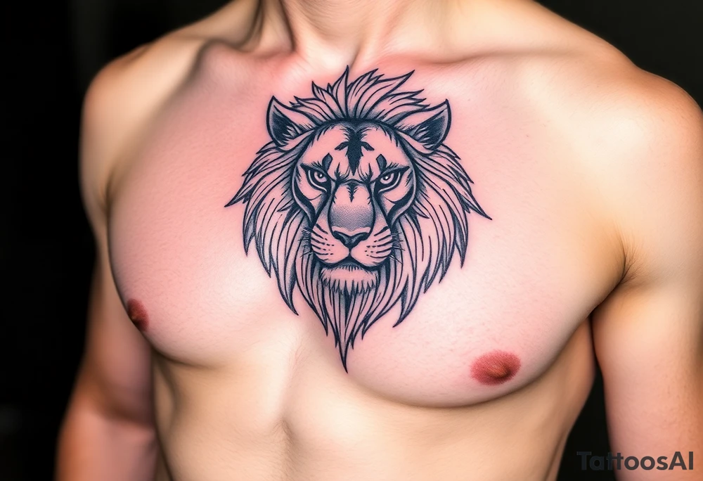 lion one one pec tattoo idea