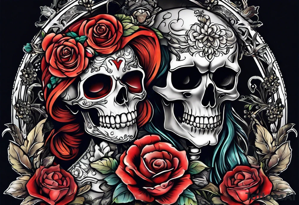 Wedding of two skeletons tattoo idea