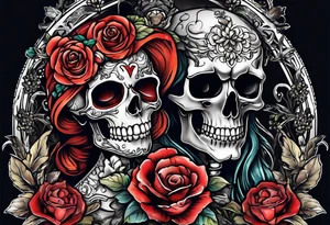 Wedding of two skeletons tattoo idea