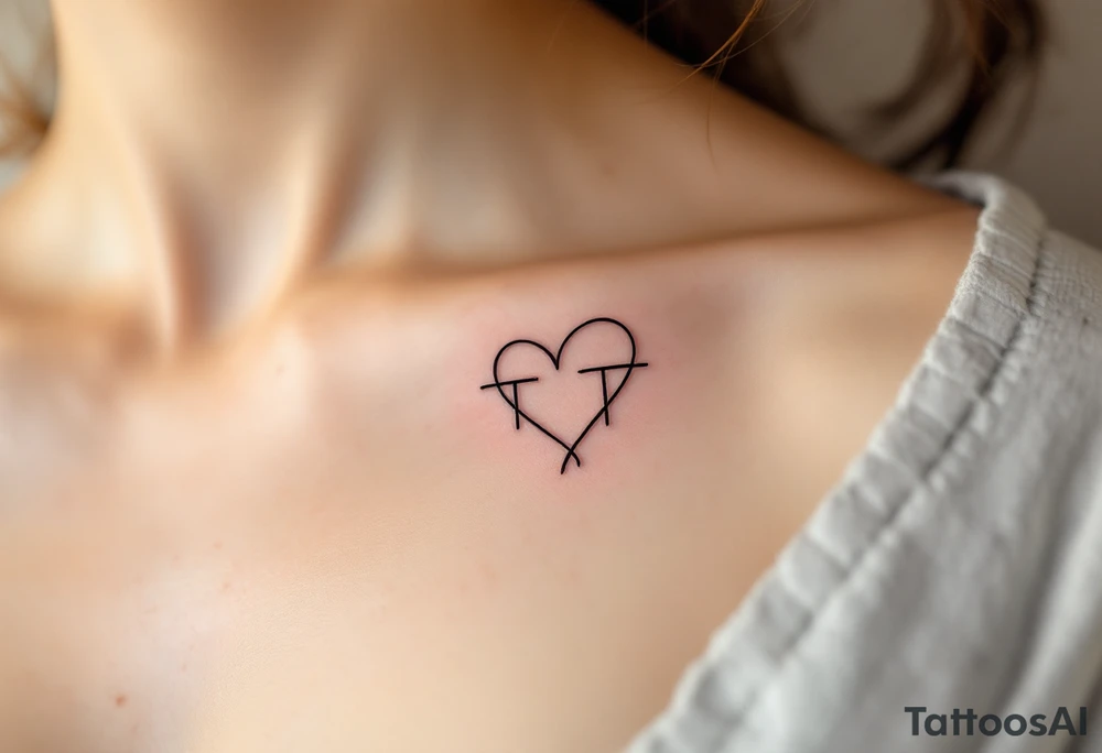 A single continuous-line heart forming the shape of the letter "T", creating a minimalist yet meaningful design. tattoo idea