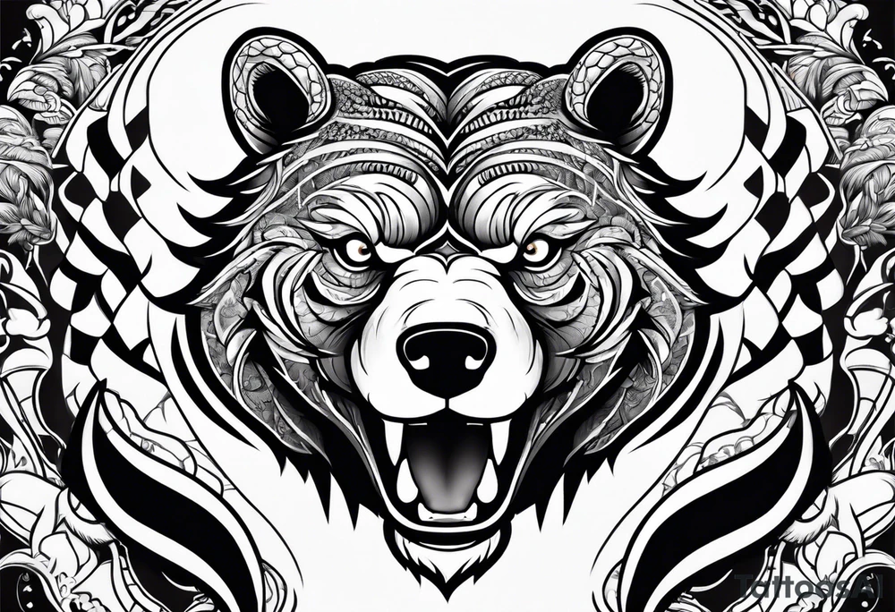 Bear fighting snake tattoo idea