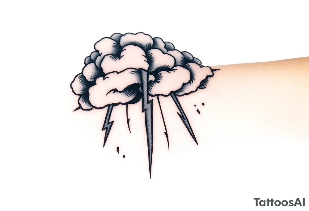 Black storm clouds with rain & lightning bolts tattoo idea