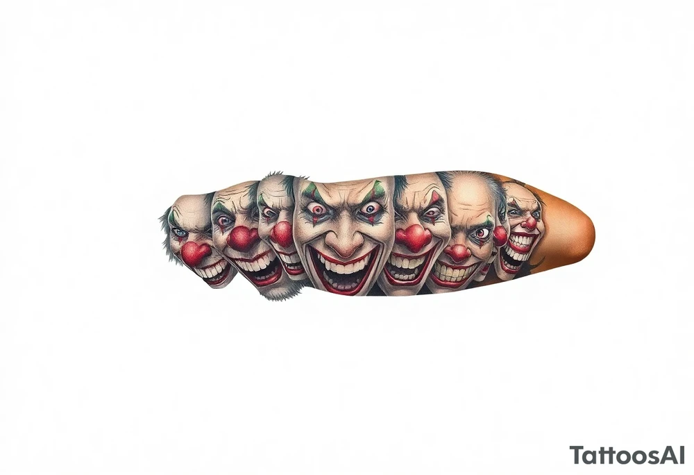 creative collage of different emotional clown faces tattoo idea