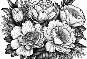 Carnations, aster, daffodil, poppy, hawthorn, water Lilly tattoo idea