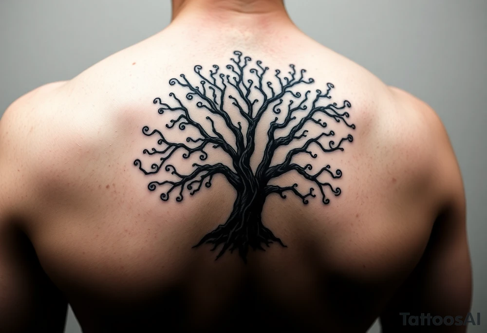 Flowing asymmetrical symbolic tree quarter sleeve on shoulder. Should not look realistic. Combination of tree of Gondor and Yggdrasil. tattoo idea