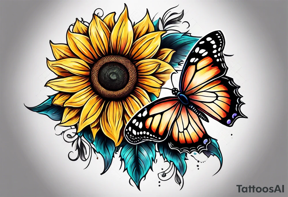 Half butterfly half sunflower tattoo idea