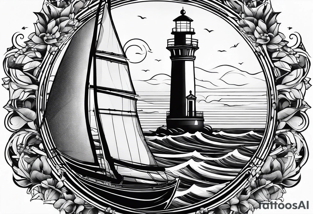 phare maritime dans un bateau a voiles. tattoo idea
