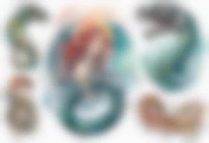 a beautiful woman seas serpent hybrid tattoo idea