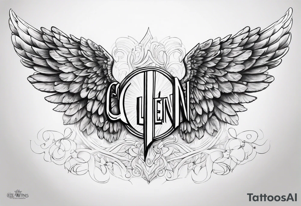 Angel Wings with the word Glenn in between tattoo idea