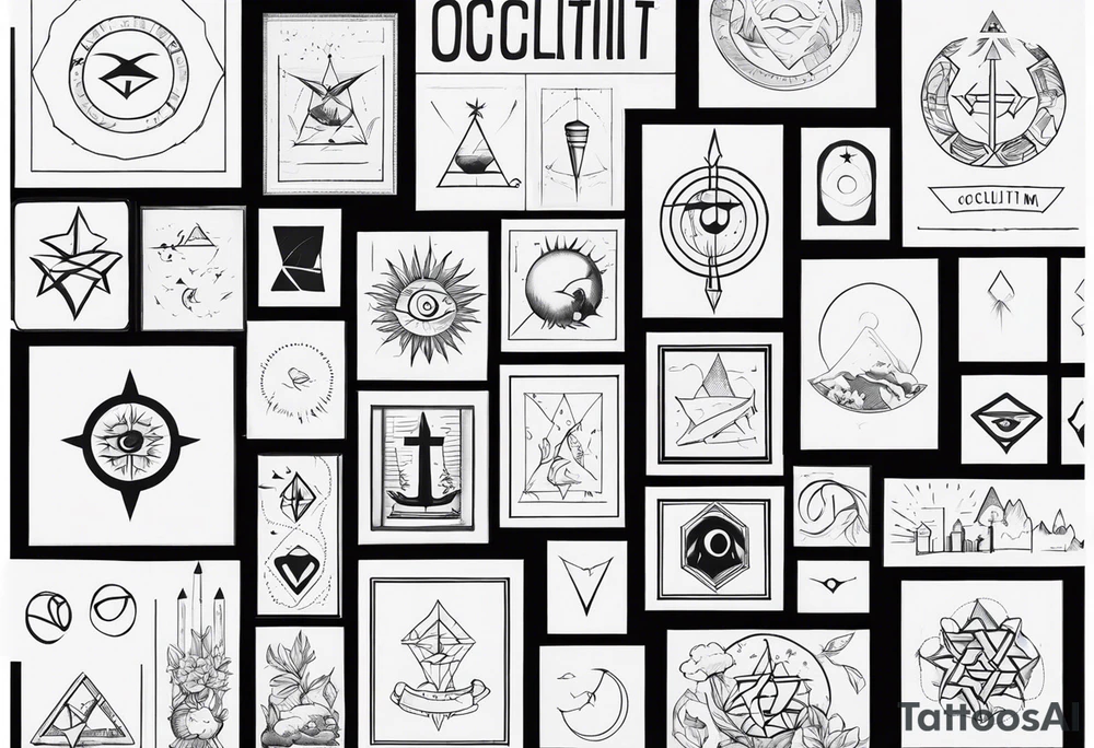a bunch of ocultism signs tattoo idea