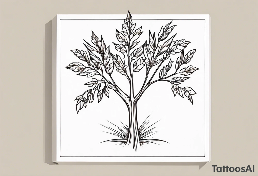 Oak tree leaves with wheat stalks in a gift box tattoo idea