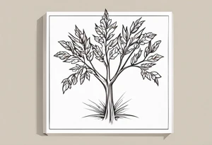 Oak tree leaves with wheat stalks in a gift box tattoo idea