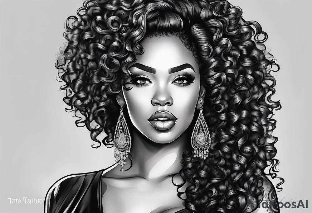 Black woman curly hair , long lashes tattoo idea