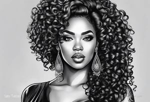 Black woman curly hair , long lashes tattoo idea