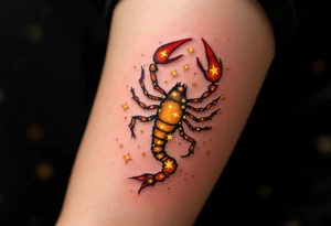 Golden stars form the shape of the astrological Scorpius ♏ symbol in the heart of the fiery red Scorpius constellation. tattoo idea