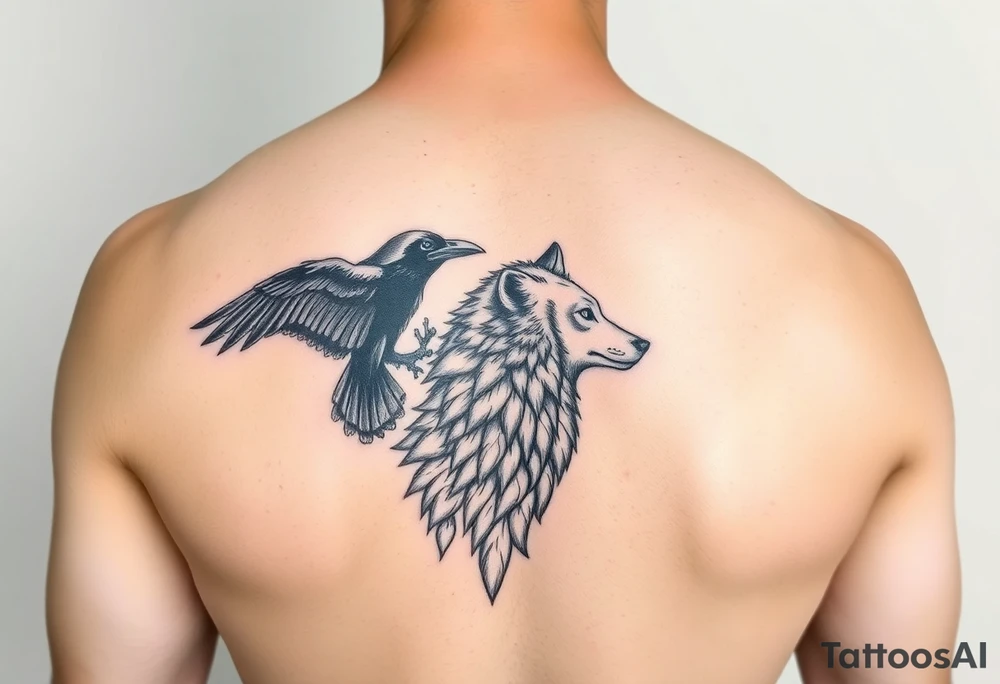 powerful meaningful with a raven a crow and wolf tattoo idea