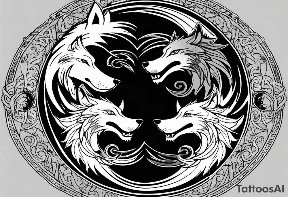 black wolf and white wolf in a ying yang style tattoo idea