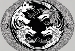 black wolf and white wolf in a ying yang style tattoo idea