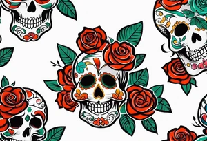 dia de los muertos airbrushed
 skulls with money roses with the name CORREA tattoo idea