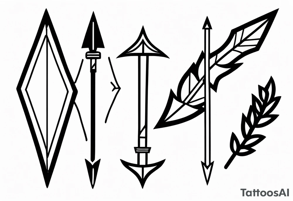 three minimalistic parallel medieval arrows.
two arrows broken tattoo idea