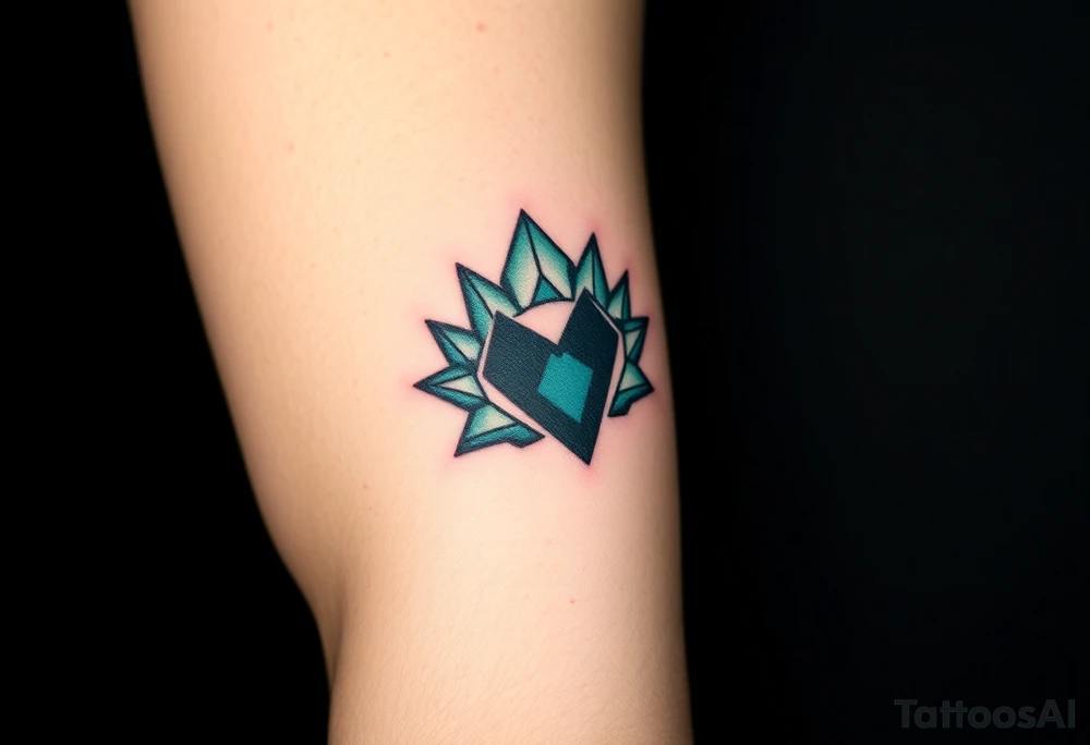 A geometric-style paw composed of sharp angular lines in shades of black and dark teal, creating a modern, edgy look with geometric heart tattoo idea