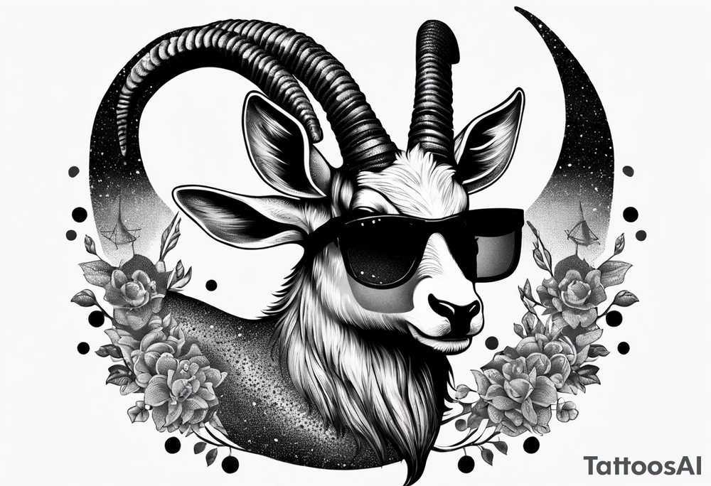 capricorn with sunglasses and gun tattoo idea