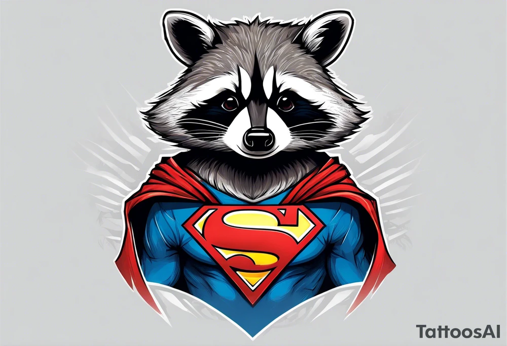 raccoon wearing a Superman t-shirt tattoo idea