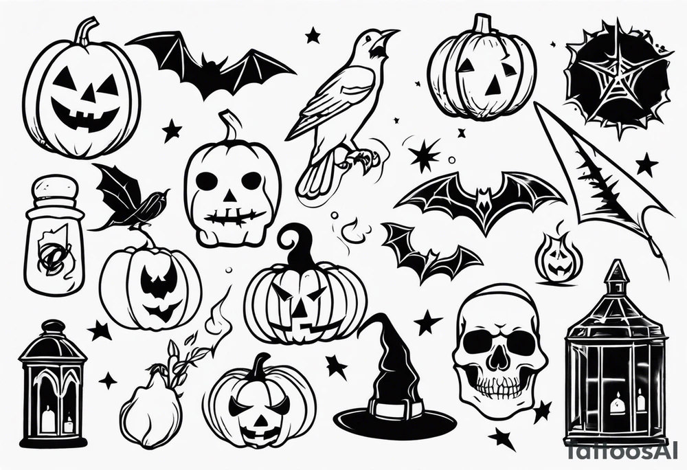 Halloween themed flash sheets tattoo idea