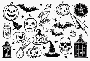 Halloween themed flash sheets tattoo idea