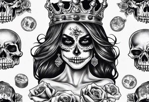 santa la muerta with money and crown tattoo idea